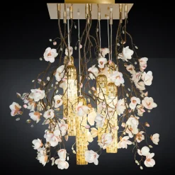 Lampadario Flower Power Magnolia Square bianco e oro