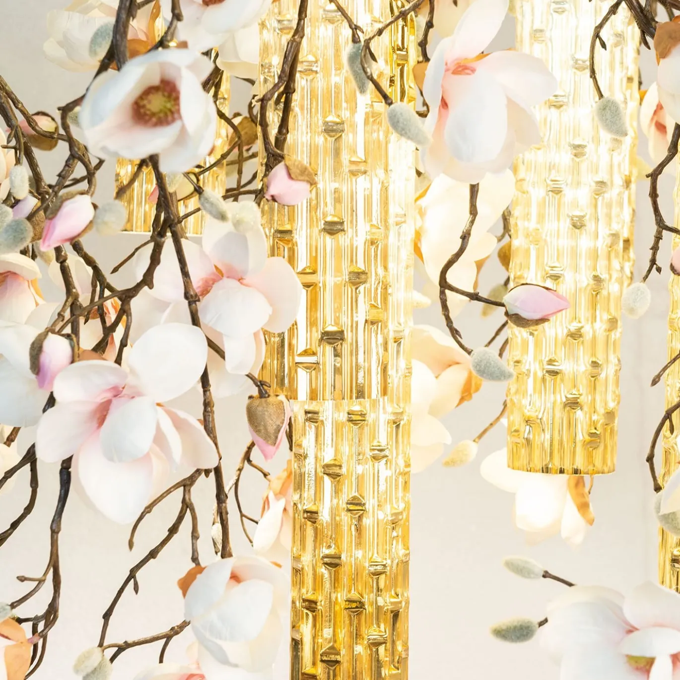 Lampadario Flower Power Magnolia Square bianco e oro