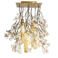 Lampadario Flower Power Magnolia Square bianco e oro