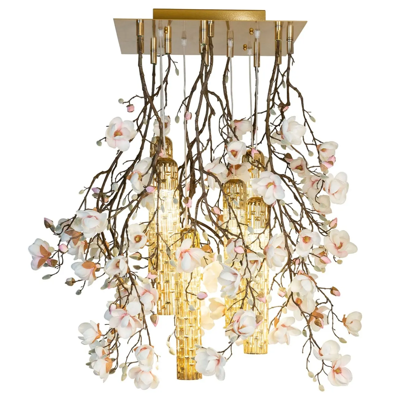 Lampadario Flower Power Magnolia Square bianco e oro