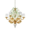 Lampadario Foliage in Bronzo dorato con Foglie in Cristallo Verde