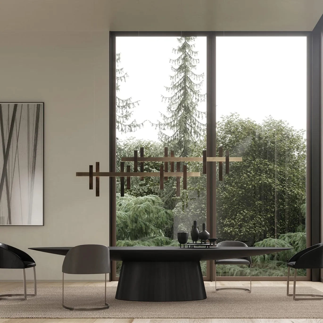 Lampadario Forest Light in ottone finitura oro e bronzo fuso