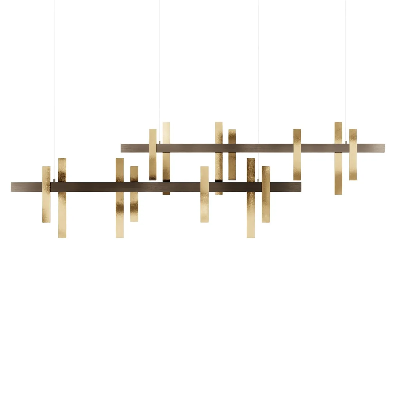 Lampadario Forest Light in ottone finitura oro e bronzo fuso