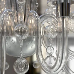 Lampadario Galileo a 12 luci in vetro di Murano color cristallino