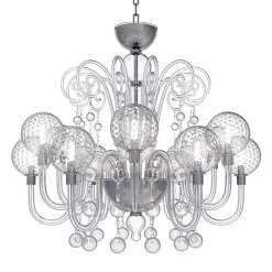 Lampadario Galileo a 12 luci in vetro di Murano color cristallino