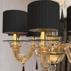 Lampadario Giotto a 8 luci in vetro di Murano color fumè e nero