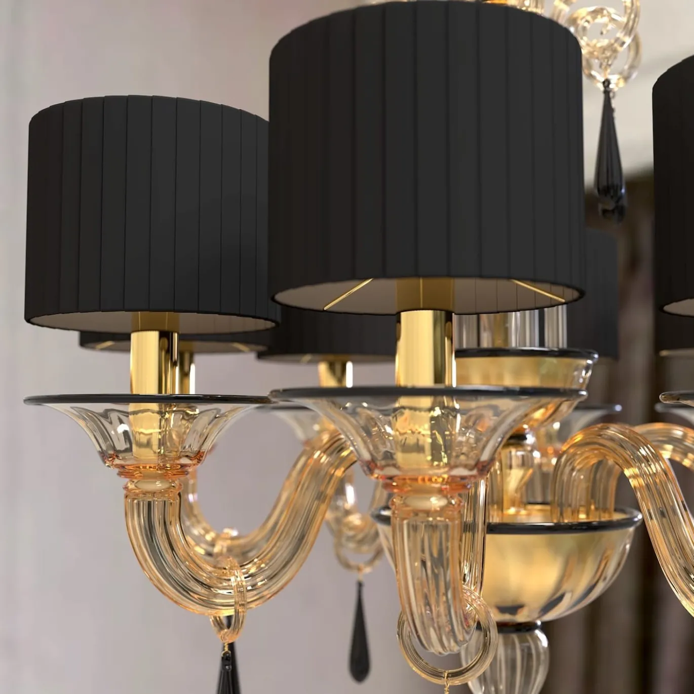 Lampadario Giotto a 8 luci in vetro di Murano color fumè e nero