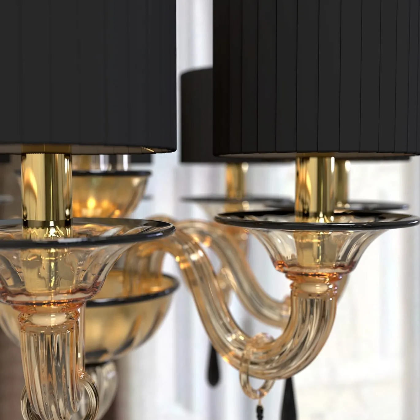 Lampadario Giotto a 8 luci in vetro di Murano color fumè e nero