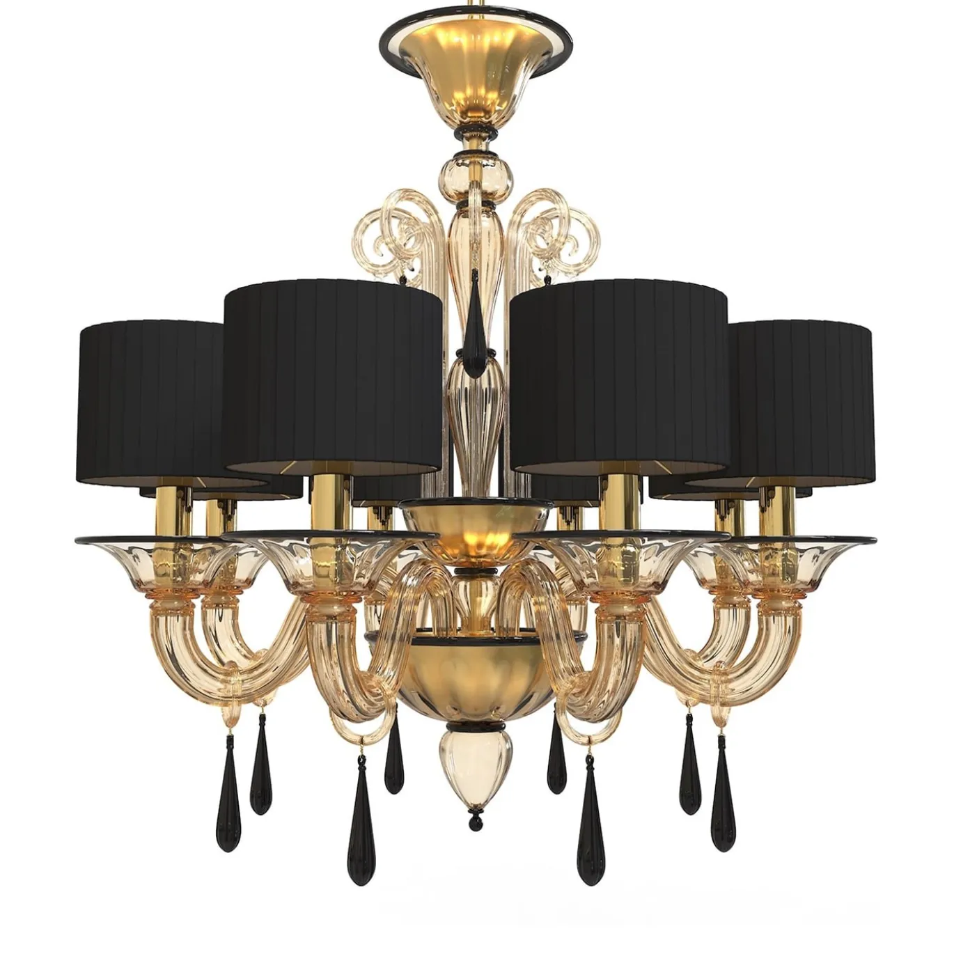 Lampadario Giotto a 8 luci in vetro di Murano color fumè e nero