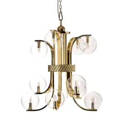 Lampadario Grande Bubble in Vetro Trasparente e Ottone di Studio Bojola