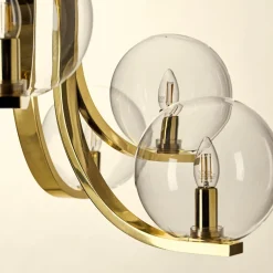Lampadario Grande Bubble in Vetro Trasparente e Ottone di Studio Bojola
