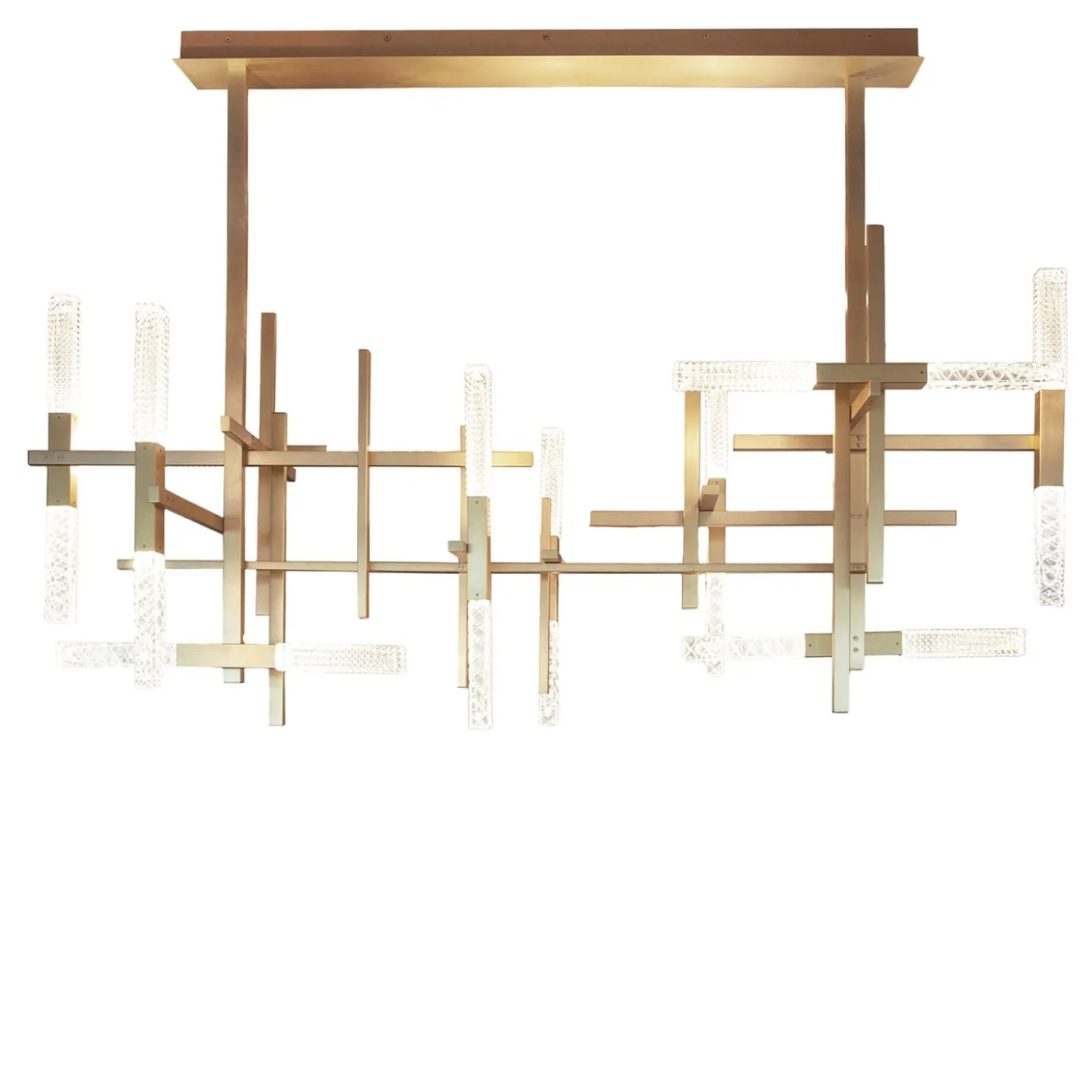 Lampadario grande in ottone e cristallo Mikado