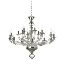 Lampadario grigio a 18 luci in vetro di Murano