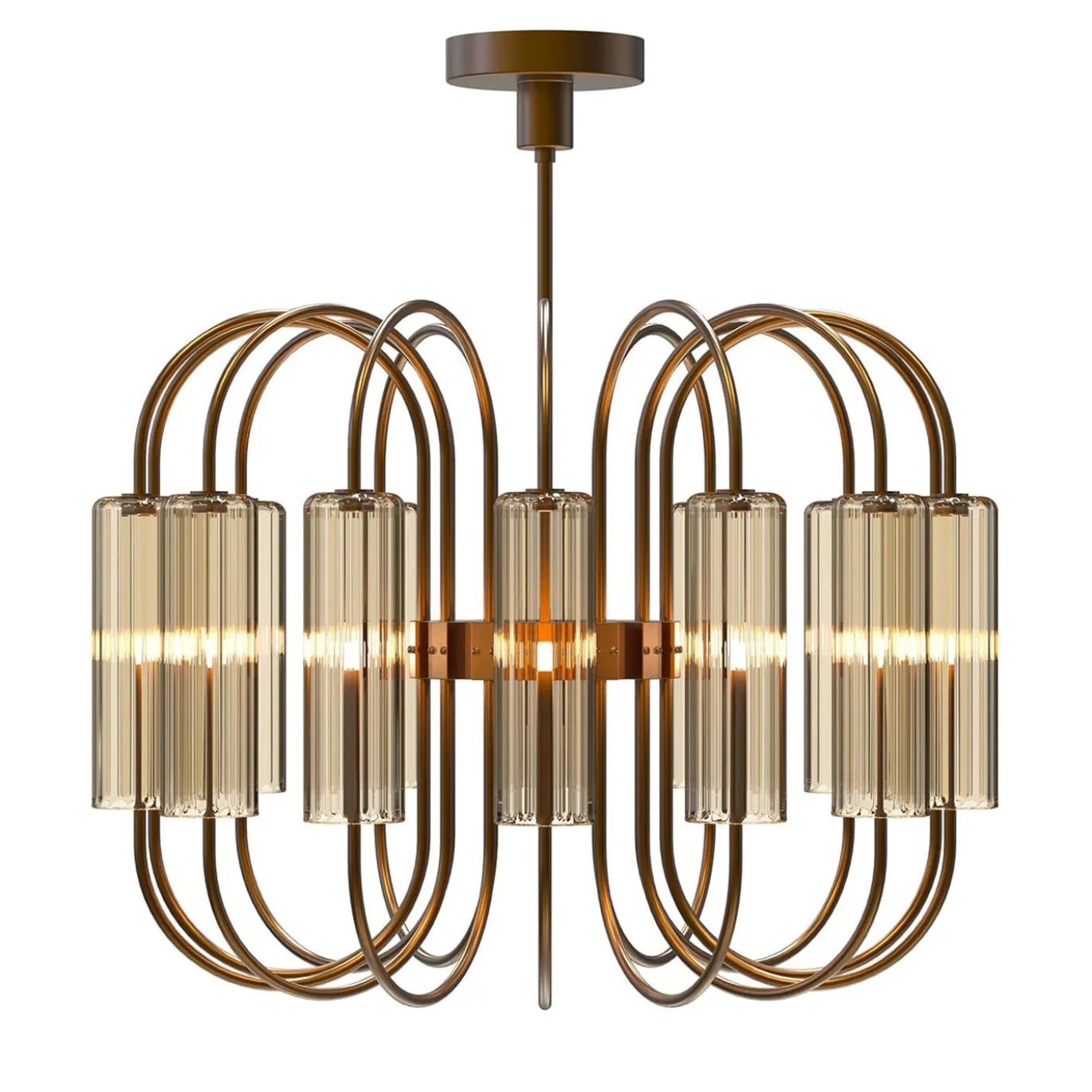 Lampadario Grimani a 14 luci in vetro di Murano color fumè
