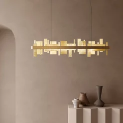 Lampadario Honice in Onice e metallo finitura oro