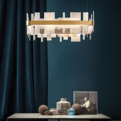 Lampadario Honice S80 in onice e metallo con finitura oro