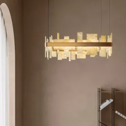Lampadario Honice S80 in onice e metallo con finitura oro