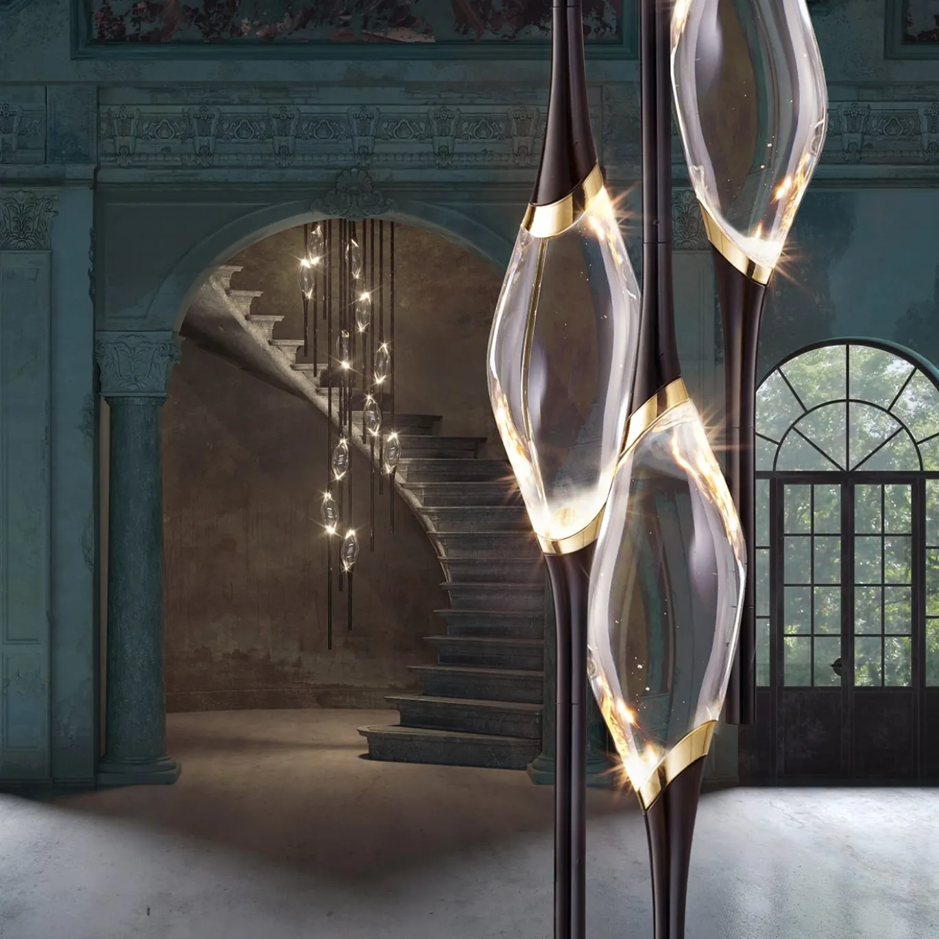 Lampadario Il Pezzo 12 Tondo Nero-Oro