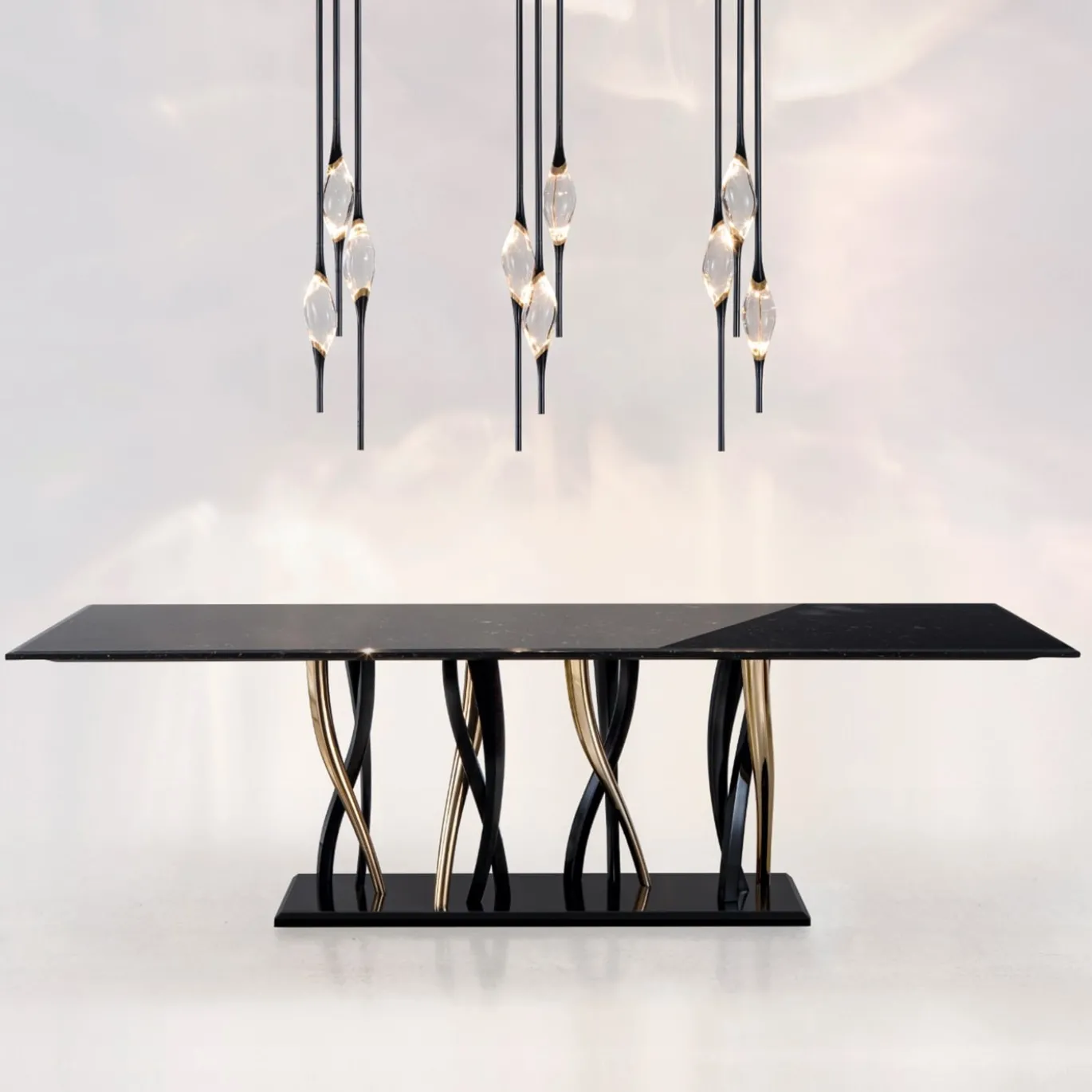 Lampadario Il Pezzo 12 Tondo Nero-Oro