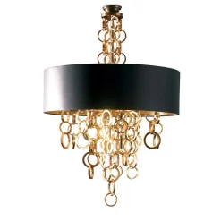 7128 Lampadario in chintz nero con cerchi dorati