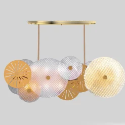 Lampadario in Metallo Dorato e Vetro Trasparente Circus