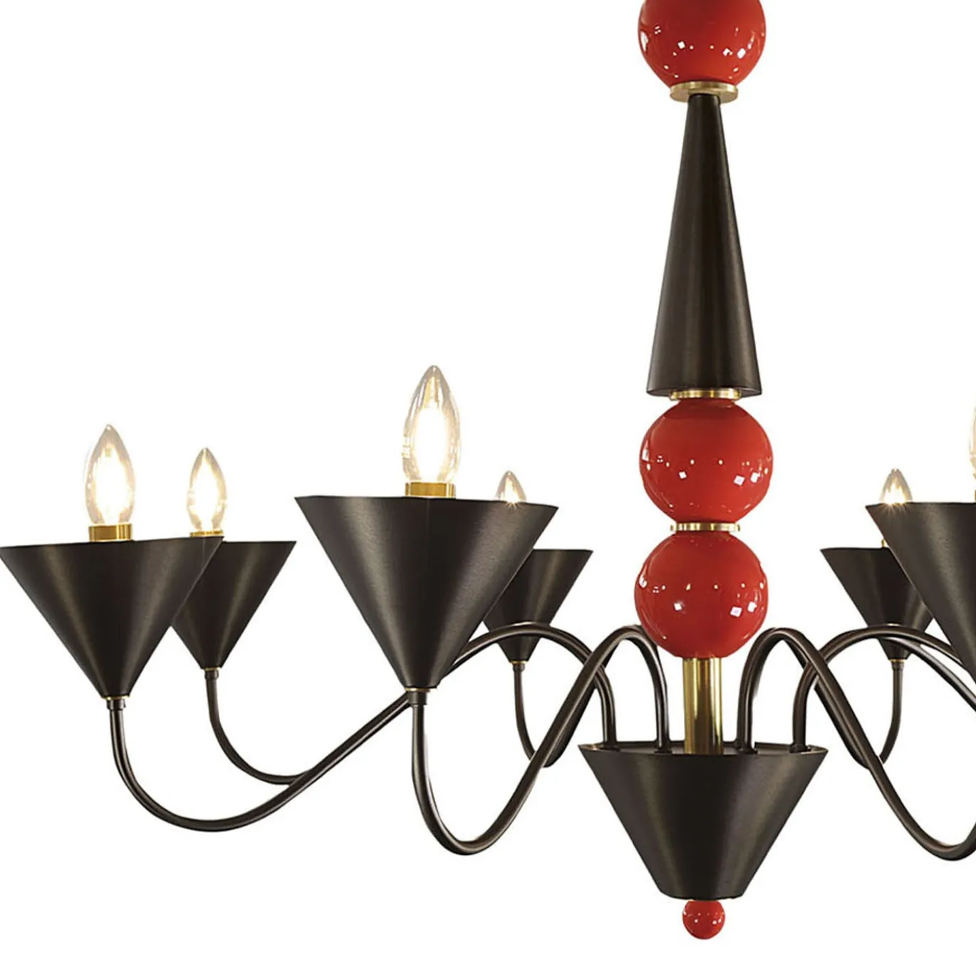 Lampadario in metallo marrone e oro con dettagli in vetro di Murano corallo