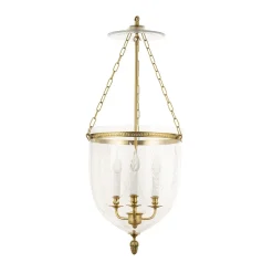 Lampadario in Ottone Classico e Vetro Inciso