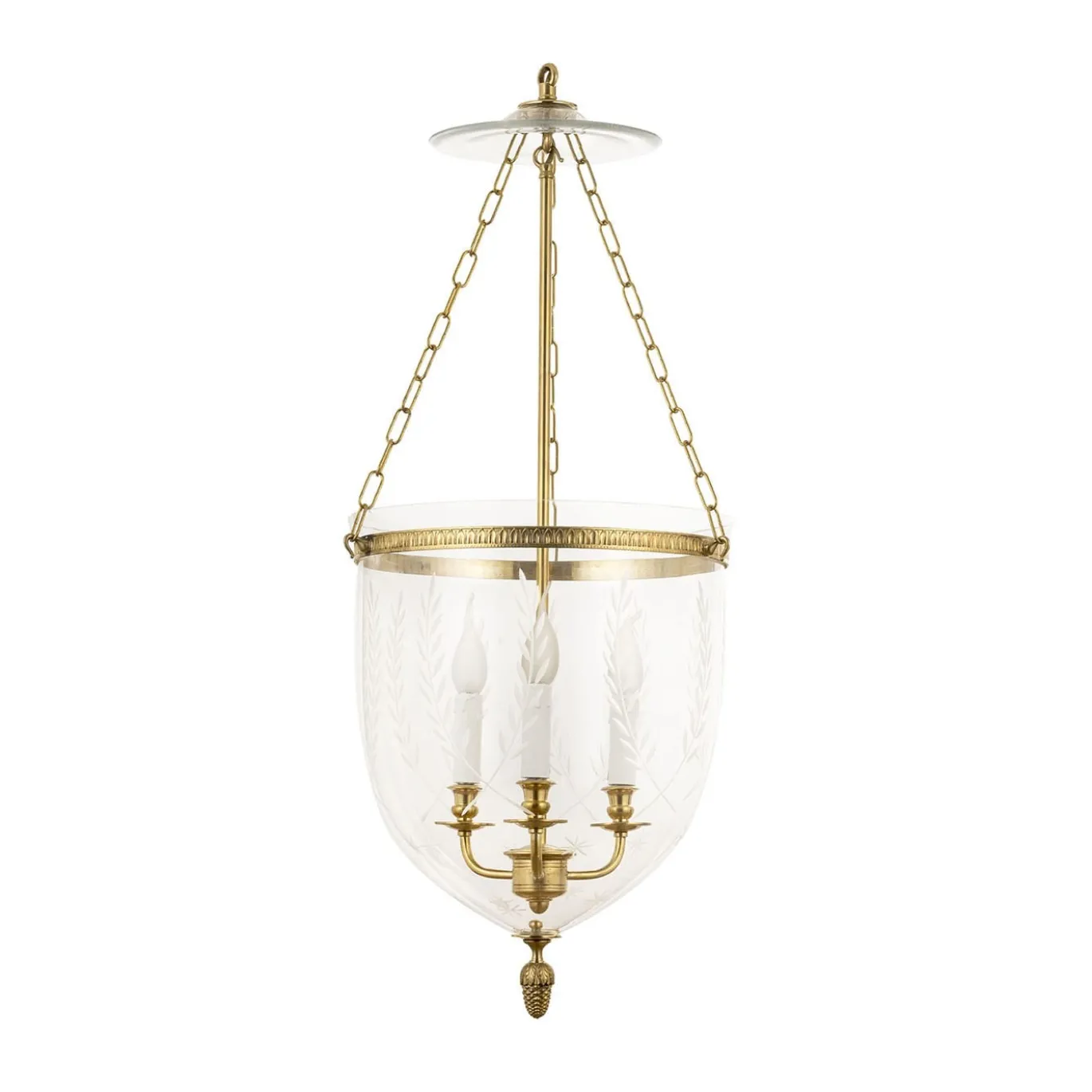 Lampadario in Ottone Classico e Vetro Inciso