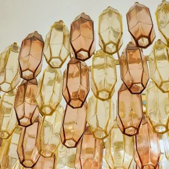 Lampadario in vetro ambra e ametista Gran Prismatico