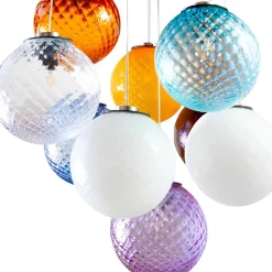 Lampadario in vetro Balloton multicolore a nove luci