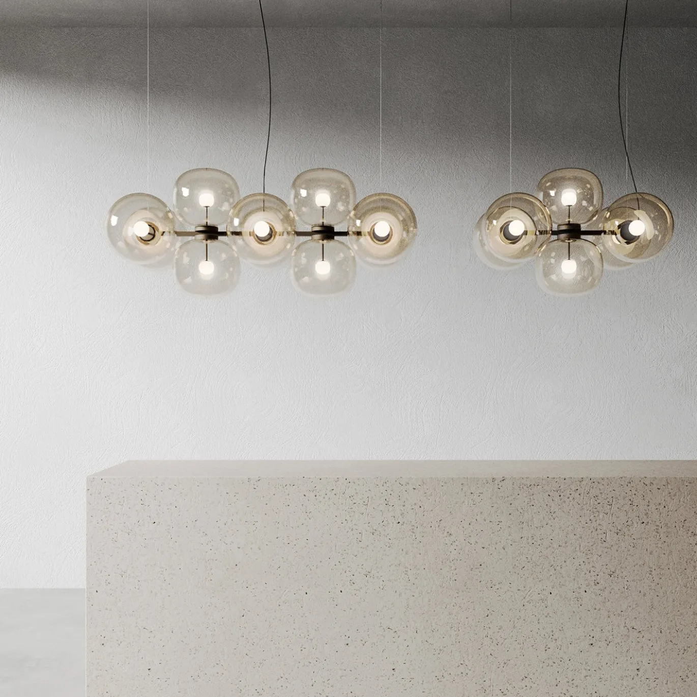Lampadario in vetro champagne a sei luci Jasmine