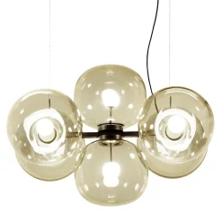 Lampadario in vetro champagne a sei luci Jasmine