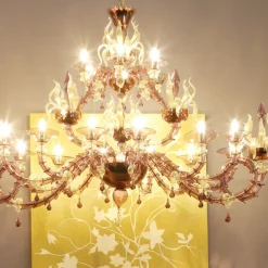 Lampadario in vetro di Murano soffiato ovale viola