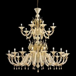 Lampadario in vetro di Murano soffiato avorio