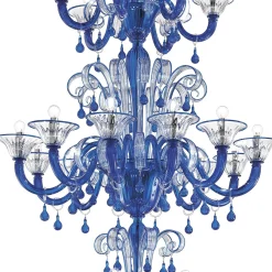 Lampadario in vetro di Murano blu chiaro