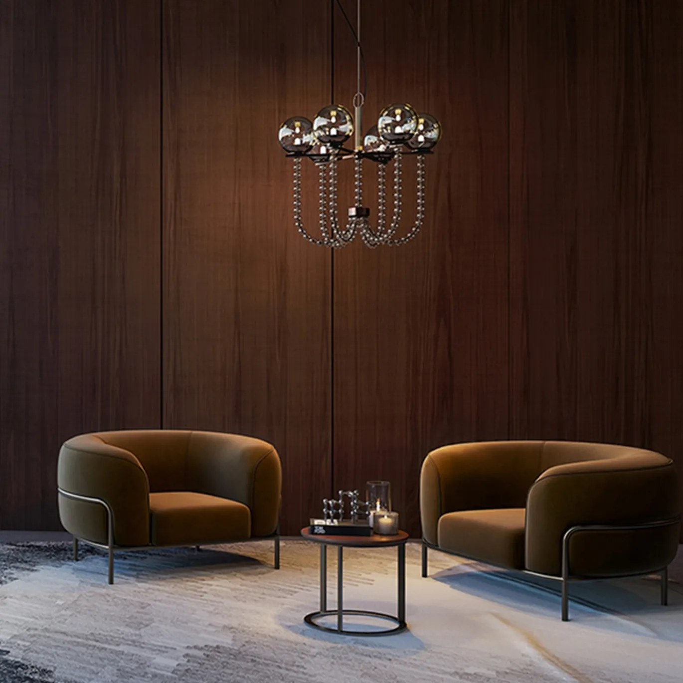 Lampadario in vetro fumé Fontaine di Giorgio Biscaro