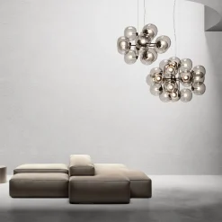 Lampadario in vetro grigio a diciotto luci Jasmine
