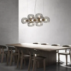 Lampadario in vetro grigio chiaro Jasmine a dieci luci