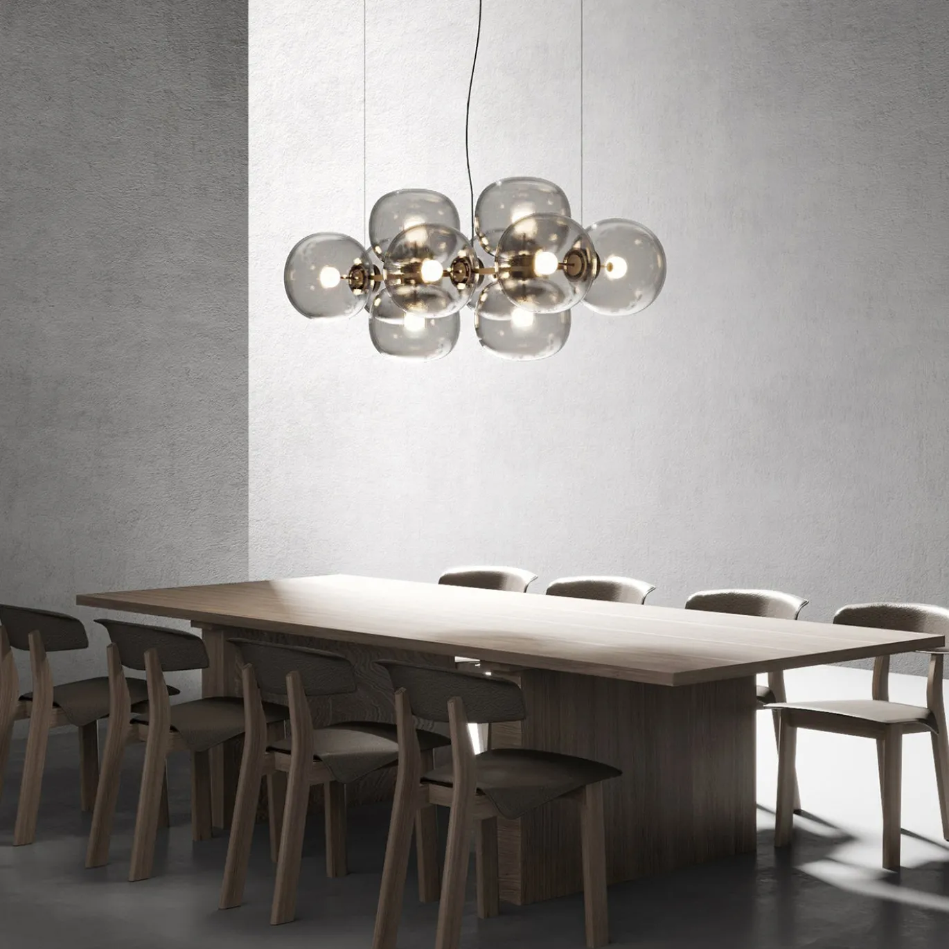 Lampadario in vetro grigio chiaro Jasmine a dieci luci