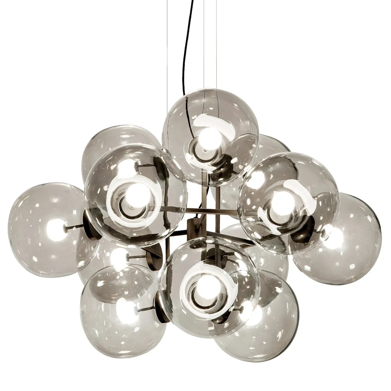 Lampadario in vetro grigio chiaro Jasmine a dodici luci