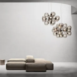 Lampadario in vetro grigio chiaro Jasmine a dodici luci