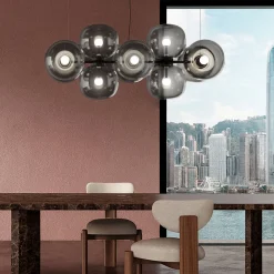 Lampadario in vetro grigio scuro Jasmine con dieci luci
