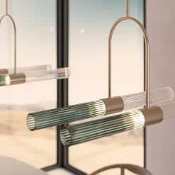 Lampadario in vetro Indigo Fumé e ottone champagne Sb�rlusc di Isacco Brioschi
