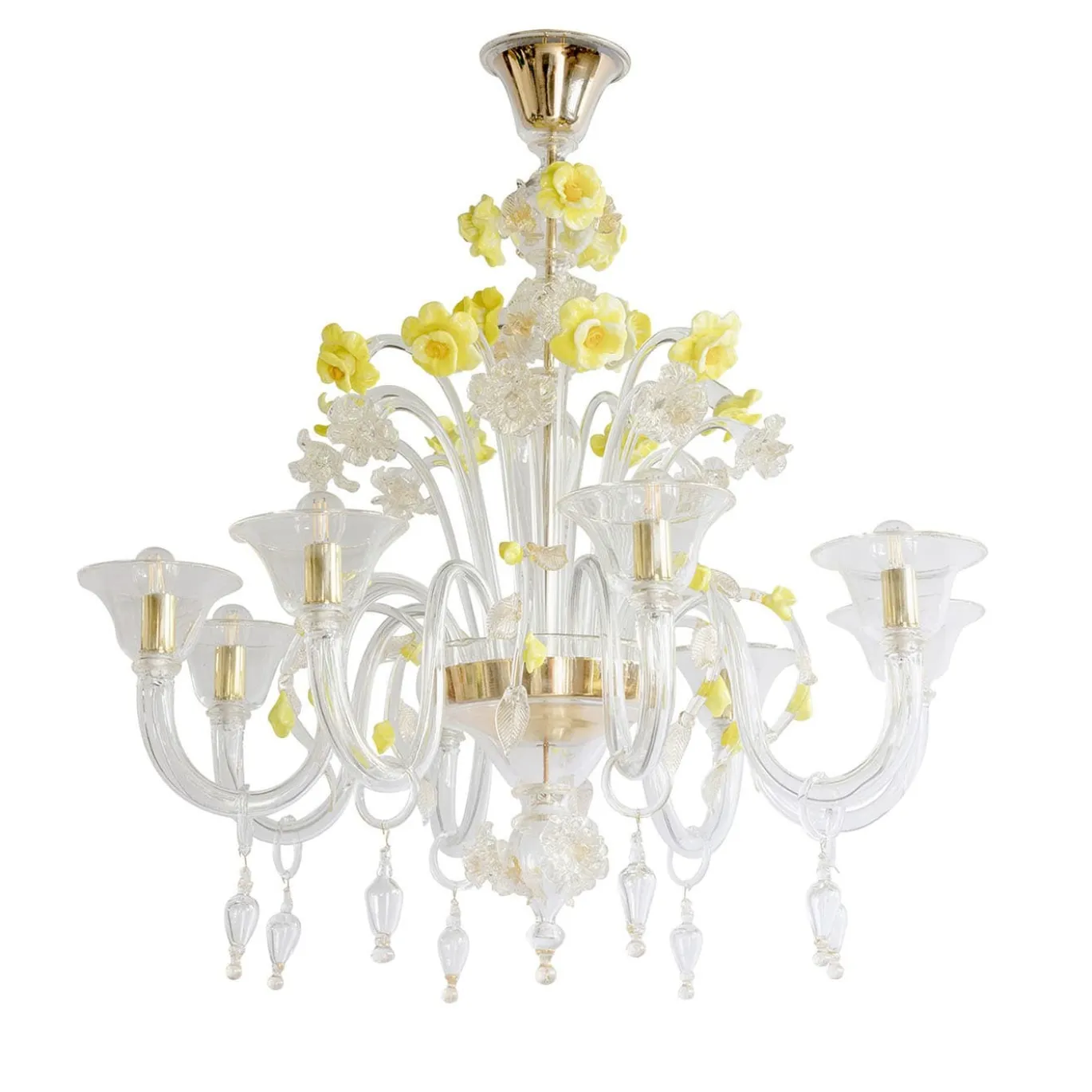 Lampadario in vetro Zagara con fiori gialli