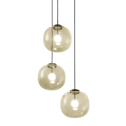 Lampadario Jasmine a cluster con tre luci in vetro champagne