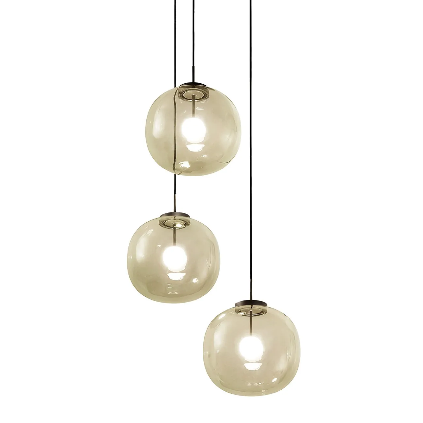 Lampadario Jasmine a cluster con tre luci in vetro champagne