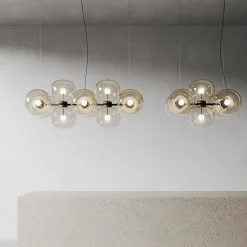 Lampadario Jasmine a dieci luci in vetro champagne