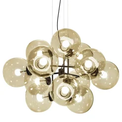 Lampadario Jasmine con dodici luci in vetro champagne