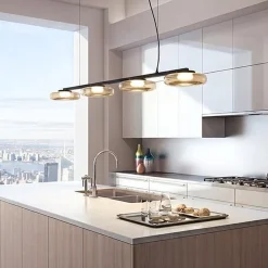 Lampadario lineare in vetro di champagne a quattro luci da lounge