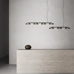 Lampadario lineare in vetro grigio scuro con tre luci Lounge